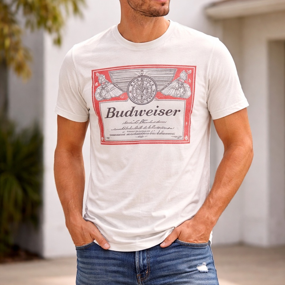 Budweiser King of Beers Graphic T-Shirt White XS Hybrid Apparel Americana unices